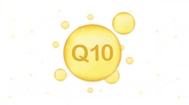 Q vitamini 10 altın renkli ikon. Akrep asidi. Hareket grafikleri.