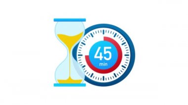 45 dakika, kronometre simgesi. Stopwatch simgesi düz stil, zaman ayarlı renk arkaplanı. Hareket grafikleri.