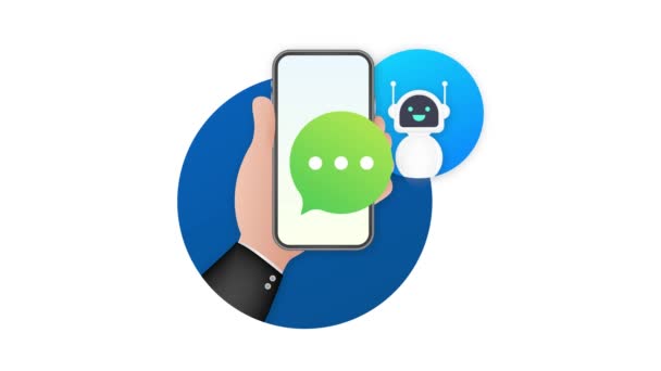 Chat Bot Met behulp van op de smartphone, Robot Virtual Assistance Of Website Of Mobiele Toepassingen. Voice support service bot. Online support bot. Bewegingsgrafiek. — Stockvideo