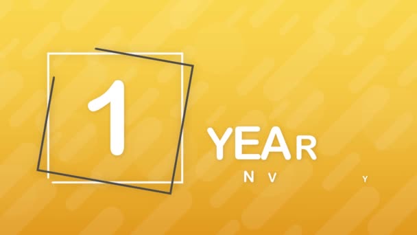 1 año emblema de aniversario. Icono de aniversario o etiqueta. 1 año de celebración y felicitación elemento de diseño. Gráficos en movimiento. — Vídeos de Stock