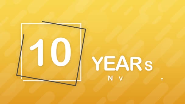 10 años emblema de aniversario. Icono de aniversario o etiqueta. 10 años de celebración y felicitación elemento de diseño. Gráficos en movimiento. — Vídeo de stock