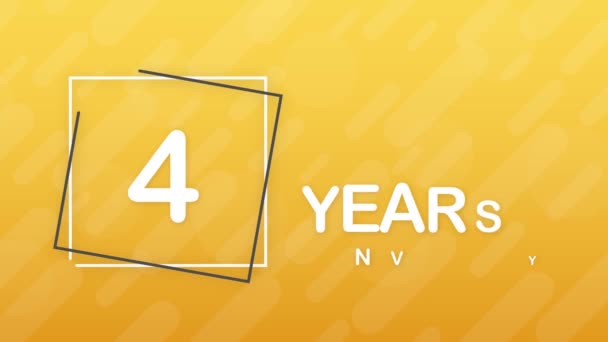 4 años emblema de aniversario. Icono de aniversario o etiqueta. 4 años de celebración y felicitación elemento de diseño. Gráficos en movimiento. — Vídeos de Stock