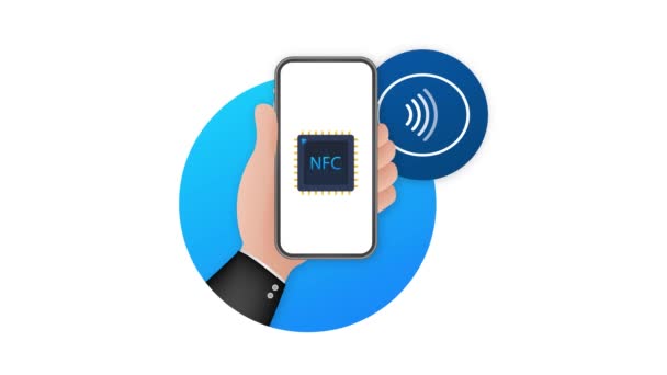 Pagamento móvel. Toque para pagar. NFC conceito de telefone inteligente ícone plano. Comunicação perto do campo. Gráficos de movimento. — Vídeo de Stock