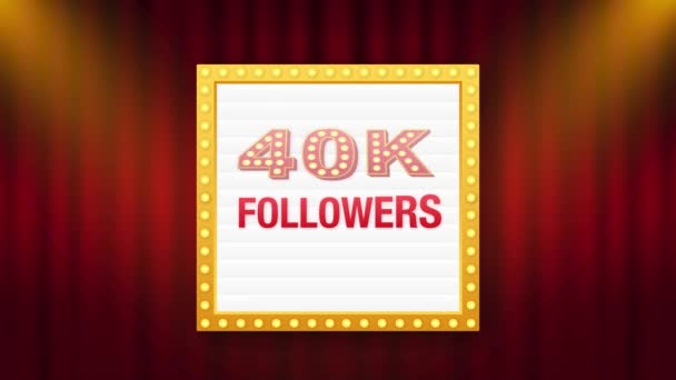 40k seguidores, Gracias, sitios sociales post. Gracias seguidores felicitación tarjeta. Gráficos en movimiento. — Vídeo de stock