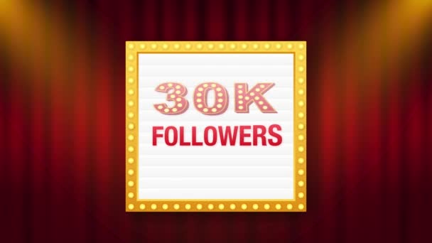 30k follower, Grazie, social site post. Grazie seguaci carta di congratulazione. Grafica del movimento. — Video Stock