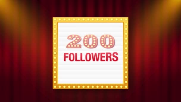 200 follower, Grazie, social site post. Grazie seguaci carta di congratulazione. Grafica del movimento. — Video Stock