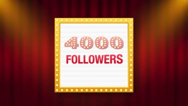 4k follower, Grazie, social site post. Grazie seguaci carta di congratulazione. Grafica del movimento. — Video Stock