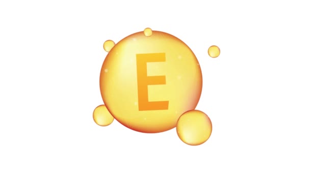 Złota ikona witaminy E. Kwas askorbinowy. Grafika ruchowa. — Wideo stockowe