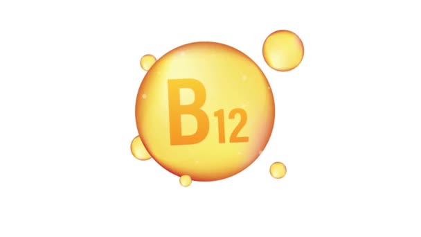 Vitamina B12 icono brillante oro. Ácido ascórbico. Gráficos en movimiento. — Vídeo de stock