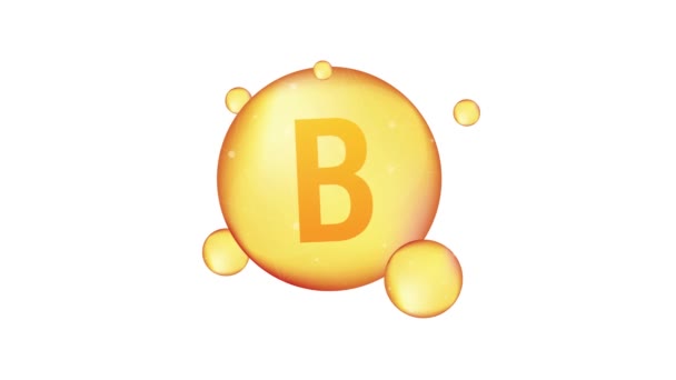 Ikon bersinar emas Vitamin B. Asam askorbat. Grafis gerak. — Stok Video