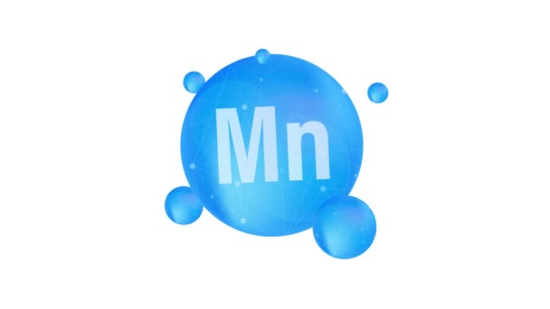 Mn mineral for medical design. Mineral blue pill icon. Motion graphics. — Stock Video
