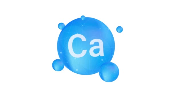 Ca, kalciumkék ragyogó tabletta kapszula ikon. Mozgókép. — Stock videók