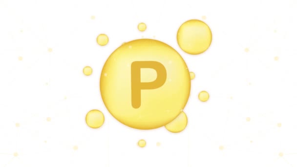 Vitamine P goud glanzend pictogram. Ascorbinezuur. Bewegingsgrafiek. — Stockvideo