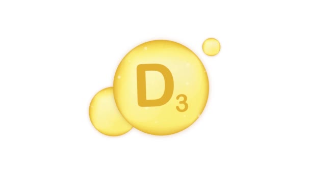 Vitamina D3 icono de oro brillante. Ácido ascórbico. Gráficos en movimiento. — Vídeo de stock