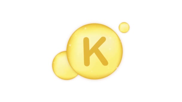 Vitamin K guld lysande ikon. Askorbinsyra. Rörlig grafik. — Stockvideo