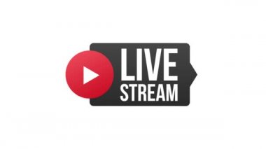 Canlı akım düz logo - çalma düğmeli kırmızı tasarım ögesi. Hareket grafikleri.