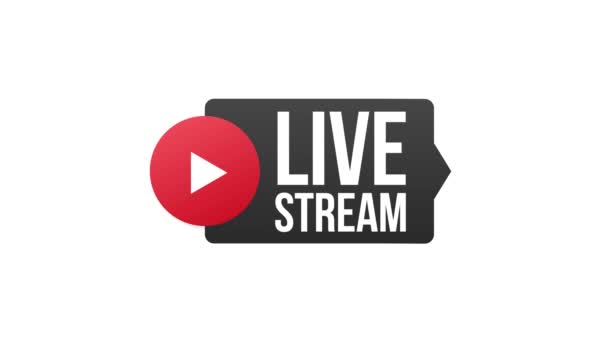 Livestream flaches Logo - rotes Design-Element mit Play-Taste. Bewegungsgrafik. — Stockvideo