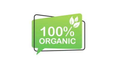 100 organik, herhangi bir amaç için harika bir tasarım. Yeşil simge. Doğal ürün. Organik meyve. Hareket grafikleri.