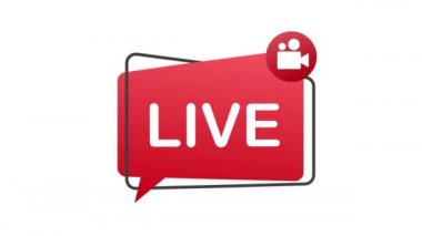 Canlı düz logo, çalma düğmeli kırmızı tasarım elemanı. Hareket grafikleri.