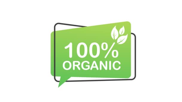 100 organic, great design for any purposes. Green icon. Natural product. Organic fruit. Motion graphics. — Stock Video