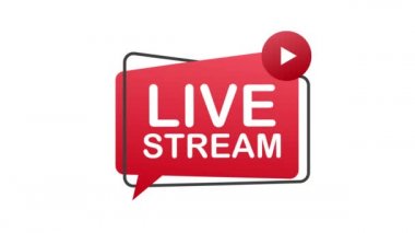 Canlı akım düz logo, çalma düğmeli kırmızı tasarım elemanı. Hareket grafikleri.