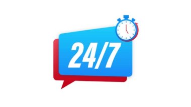 7 / 24 hizmet kavramı. 7 / 24 açık. Servis simgesini destekle. Hareket grafikleri.