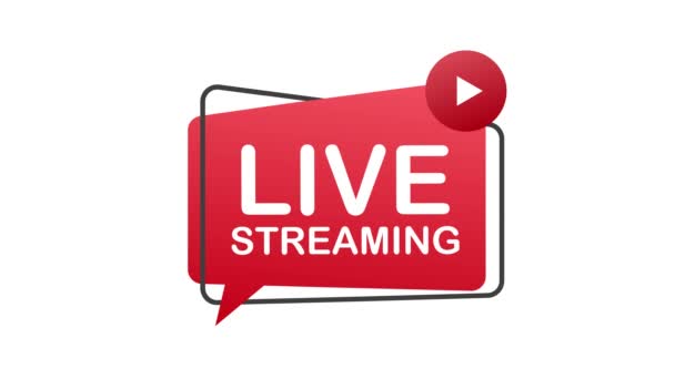 Live stream flat logo, red design element with play button. Motion graphics. — Stock Video