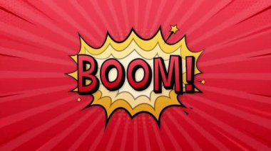 Çizgi roman baloncukları ve metin Boom. Klasik karikatür çizimi. Sembol, etiket, özel teklif etiketi, reklam rozeti. Hareket grafikleri.