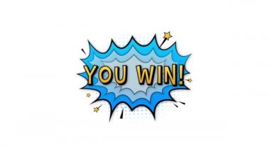 Yazılı komik konuşma baloncukları. Sen kazandın. Klasik karikatür çizimi. Sembol, etiket, özel teklif etiketi, reklam rozeti. Hareket grafikleri.