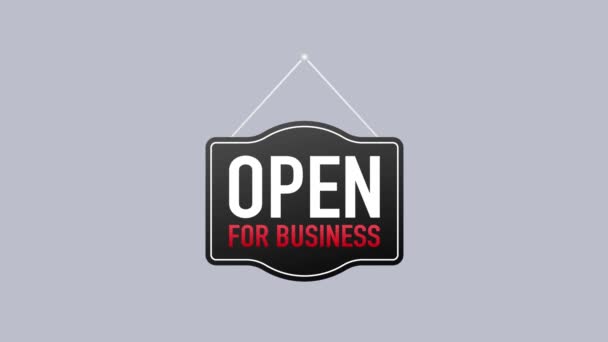 Open for business sign. Flat design for business financial marketing. Banking advertisement office stock fund commercial background in minimal concept. Motion graphics. — Stock Video