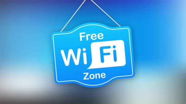 Gratis wifi zone blauw pictogram. Gratis wifi hier teken concept. Bewegingsgrafiek. — Stockvideo