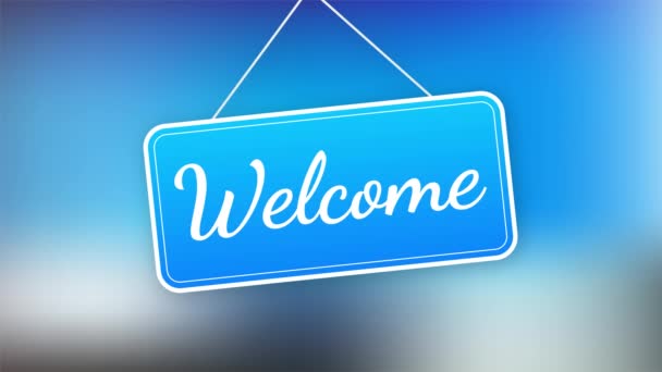 Welcome hanging sign on white background. Sign for door. Motion graphics. — Stock Video