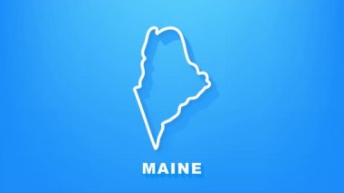 Maine State 'in Neon Haritası Amerika Birleşik Devletleri, Alabama ana hatları. Parlak mavi çizgiler. Hareket grafikleri.