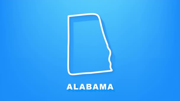 Mappa al neon dello stato dell'Alabama Stati Uniti d'America, profilo dell'Alabama. Un contorno blu brillante. Grafica del movimento. — Video Stock