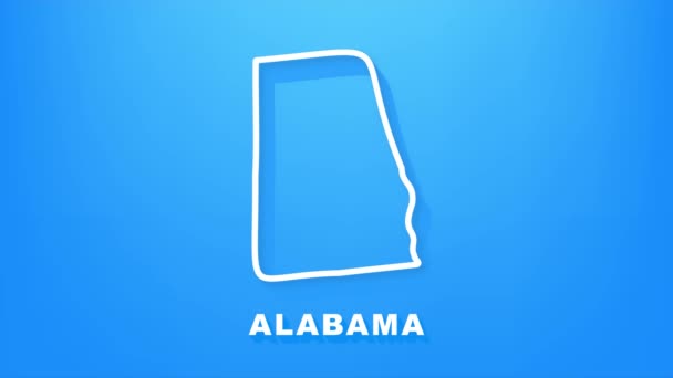 Neon Map of Alabama State United States of America, Alabama outline. Esquema azul brillante. Gráficos en movimiento. — Vídeos de Stock