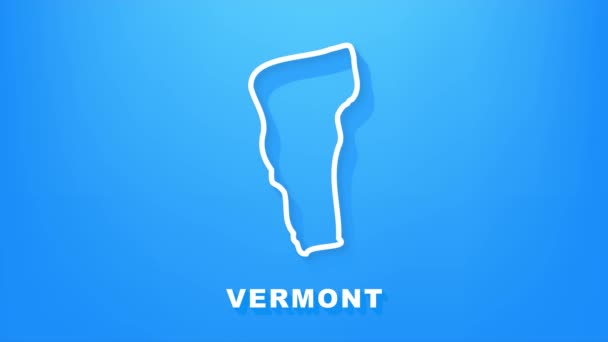 Mappa al neon dello stato del Vermont Stati Uniti d'America, Alabama. Un contorno blu brillante. Grafica del movimento. — Video Stock