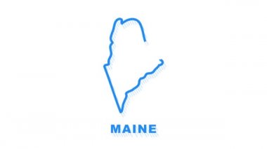 Maine State 'in Neon Haritası Amerika Birleşik Devletleri, Alabama ana hatları. Parlak mavi çizgiler. Hareket grafikleri.