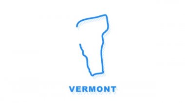 Vermont Eyaleti 'nin Neon Haritası Amerika Birleşik Devletleri, Alabama ana hatları. Parlak mavi çizgiler. Hareket grafikleri.