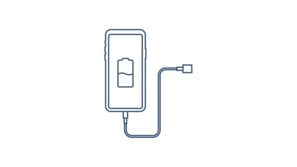 Smartphone oplader adapter en stopcontact, lage batterij melding. Bewegingsgrafiek. — Stockvideo