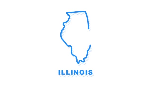 Mapa animado de línea que muestra el estado de Illinois desde el estado unido de América. Gráficos en movimiento. — Vídeo de stock