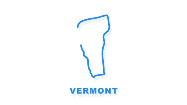 Neon Map of Vermont State United States of America, Alabama outline. Esquema azul brillante. Gráficos en movimiento. — Vídeos de Stock