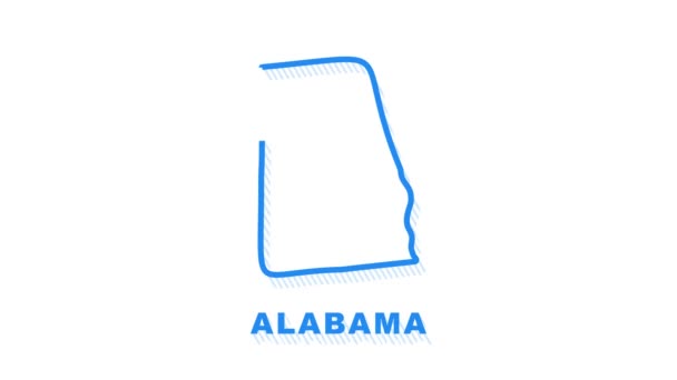 네온 지도 (Neon Map of Alabama State of America of America), 알라바마 윤곽. 파랗게 빛나는 윤곽. 모션 그래픽. — 비디오