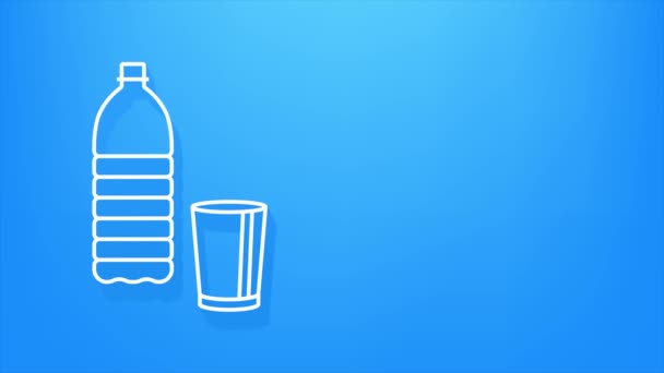 Blauw water fles lijn pictogram. Pakketontwerp. Container mockup. Bewegingsgrafiek. — Stockvideo