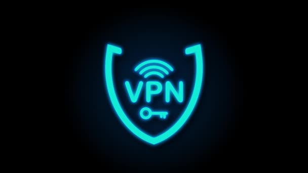 Secure VPN connection concept neon icon. Virtual private network connectivity overview. Motion graphics. — Stock Video