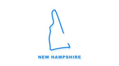 New Hampshire Eyaleti 'nin Neon Haritası. Amerika Birleşik Devletleri, Alabama özeti. Parlak mavi çizgiler. Hareket grafikleri.