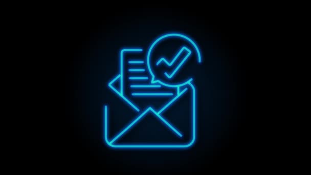 Открытые конверт и документ с зеленой галочкой. Проверка электронной почты. Графика движения. — стоковое видео