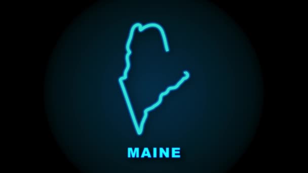 Neon Map of Maine State United States of America, Alabama outline. Blue glowing outline. Motion graphics. — Stock Video