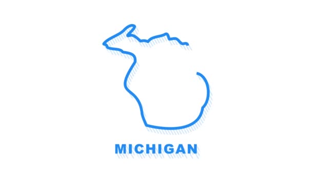 Linienanimierte Landkarte, die den Bundesstaat Michigan aus dem vereinigten Staat Amerika zeigt. Bewegungsgrafik. — Stockvideo