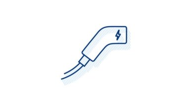 Elektrikli araç ikonu şarj ediyor. Ev ücreti. Elektrikli araba. Hareket grafikleri.