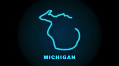 Amerika Birleşik Devletleri 'nden Michigan eyaletini gösteren çizgi animasyon haritası. Hareket grafikleri.